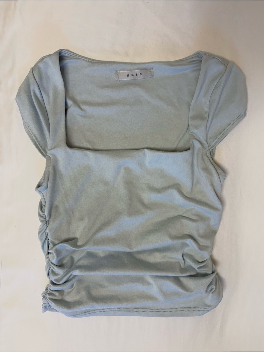 GAZE Baby Blue Square Neck Ruched Crop Short Sleeve Top Y2K